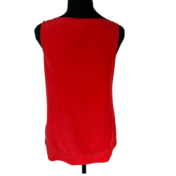 Fossil Tomato Red Silk Pin Tuck Laser Cut Tank Top, Size M - Picture 2 of 6